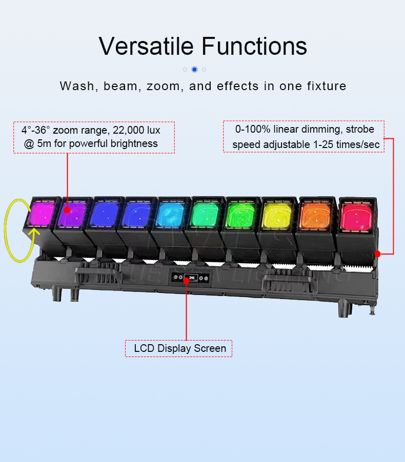 IP Waterproof 10x60w Pixel Zoom Wash Beam Bar Moving Head bluesealighting